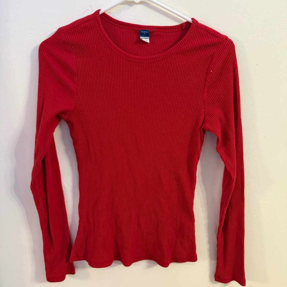 Women's Gap Red Ribbed Long Sleeve Fitted Top Medium